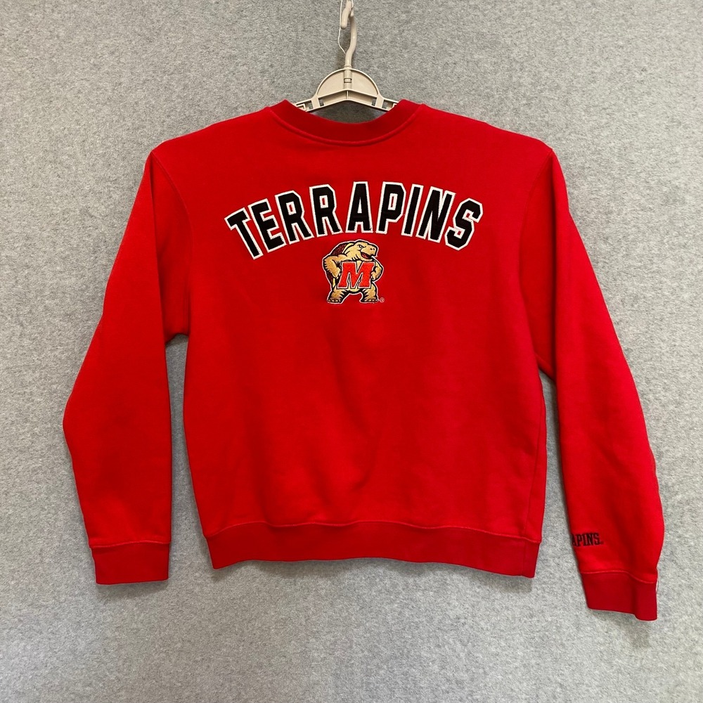MARYLAND‎ TERRAPINS Adult Sz M J America Crewneck Sweatshirt Red Fleece Pullover